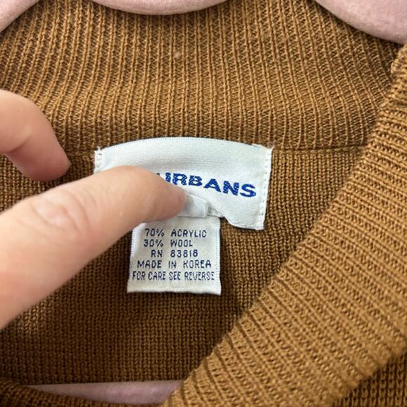 Suburbans Vtg Womens Sz Small Tan Wool Blend Mock Neck Sweater Old Money Buttons - Picture 5 of 6
